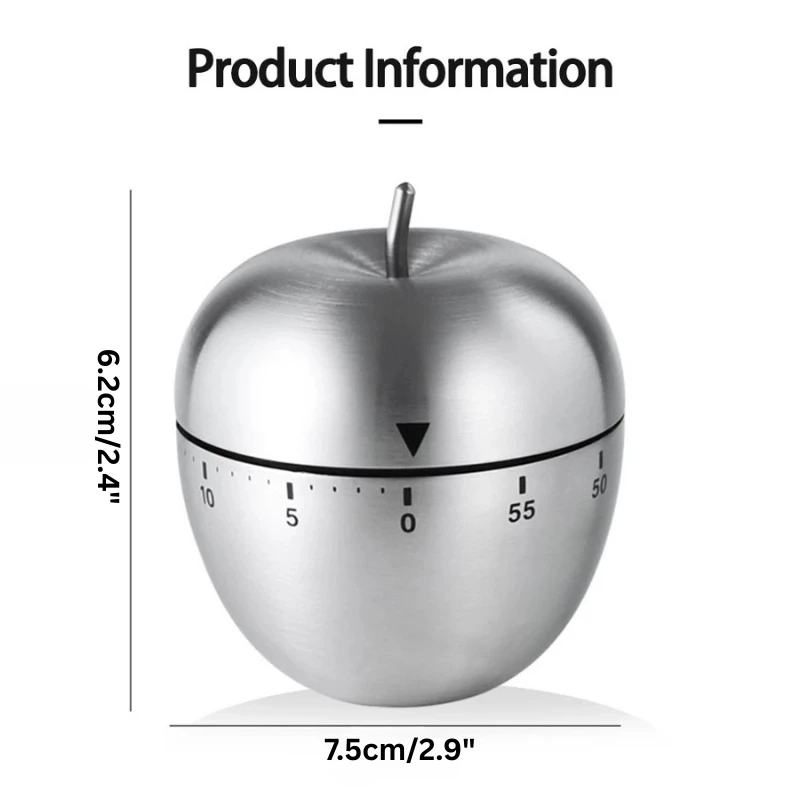 Mechanical Kitchen Timer Wind-Up Stainless Steel Cute Countdown Clock by Bowlift