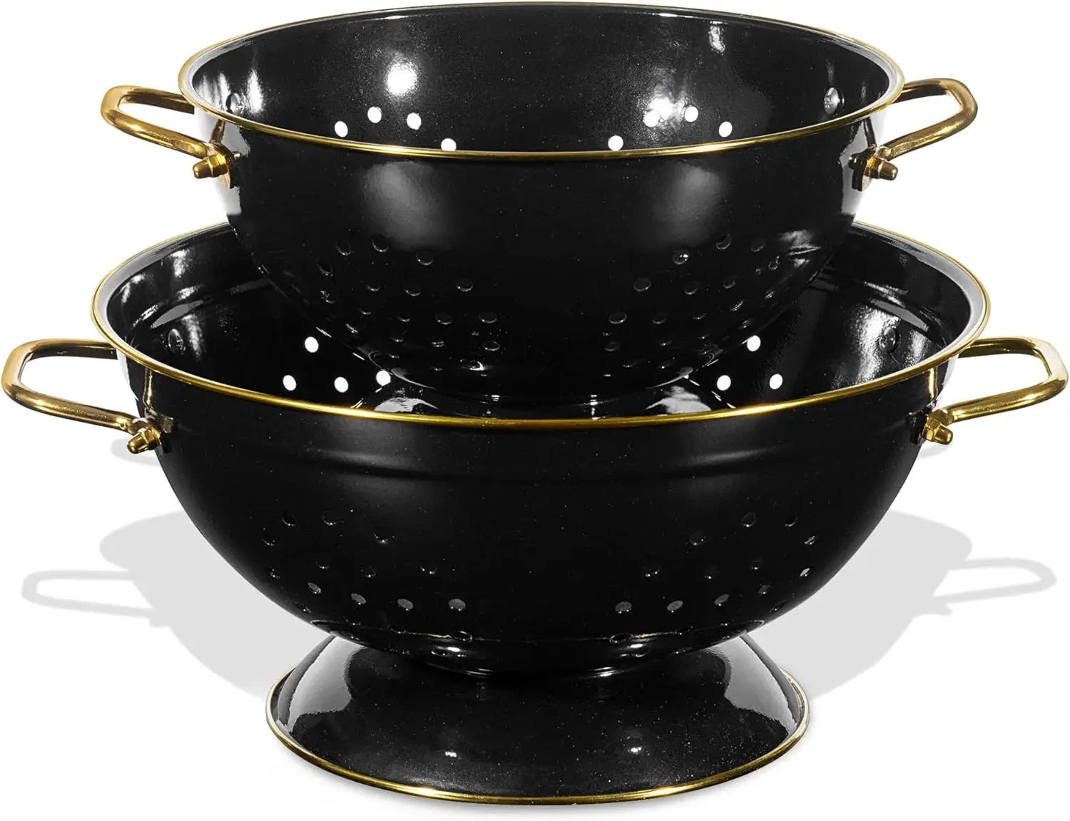 Metal Colander Strainer Baskets with Handles and Solid Base Set of 2 by Bowlift