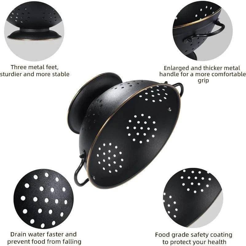 Metal Colander Strainer Baskets with Handles and Solid Base Set of 2 by Bowlift