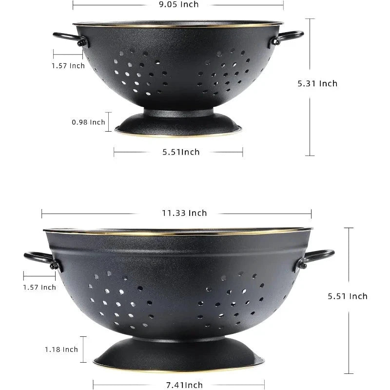 Metal Colander Strainer Baskets with Handles and Solid Base Set of 2 by Bowlift