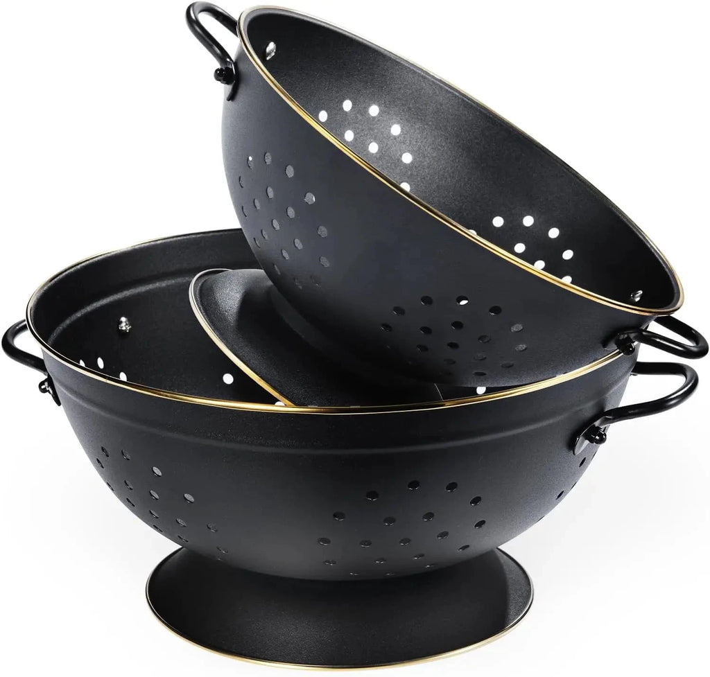Metal Colander Strainer Baskets with Handles and Solid Base Set of 2 by Bowlift