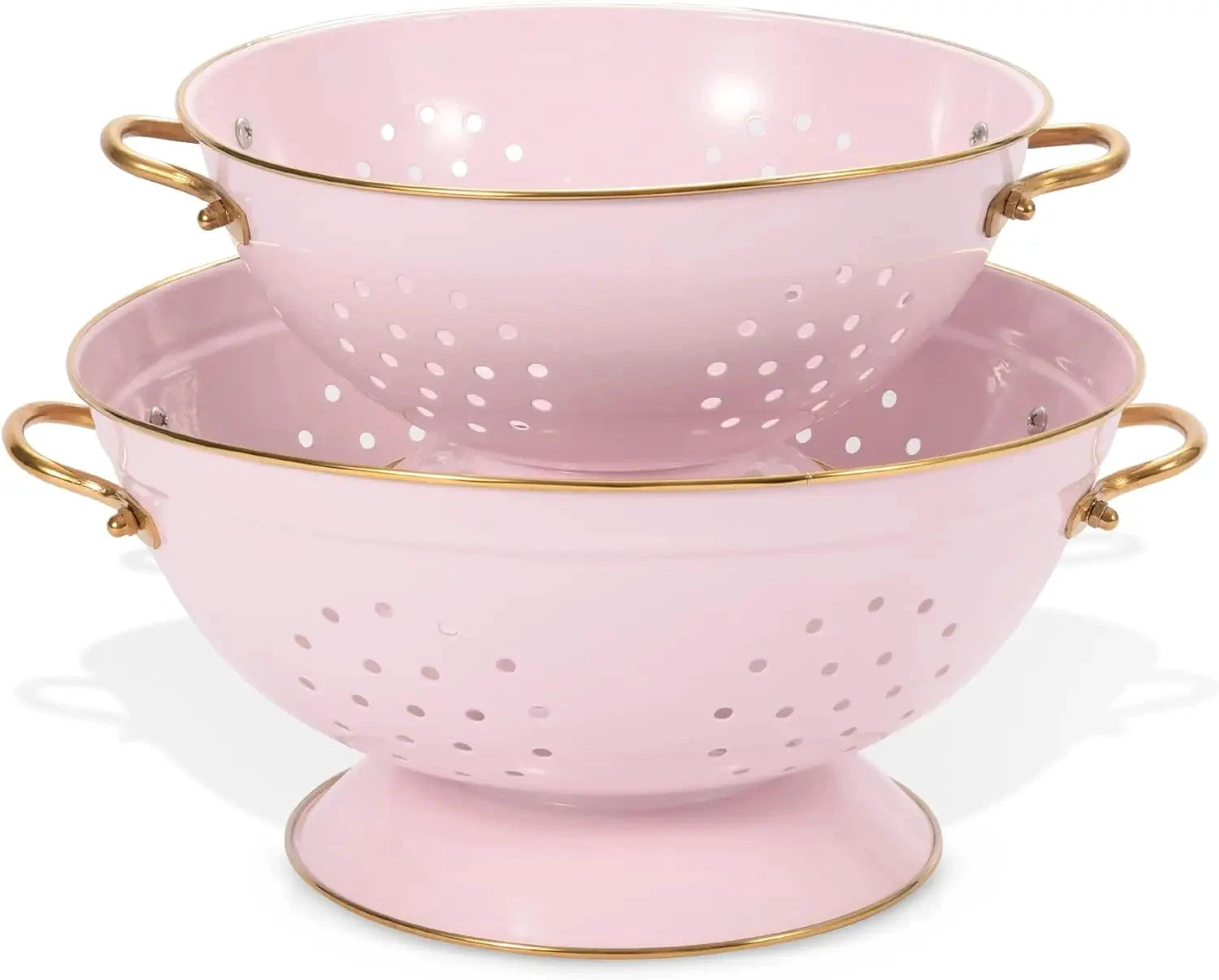 Metal Colander Strainer Baskets with Handles and Solid Base Set of 2 by Bowlift