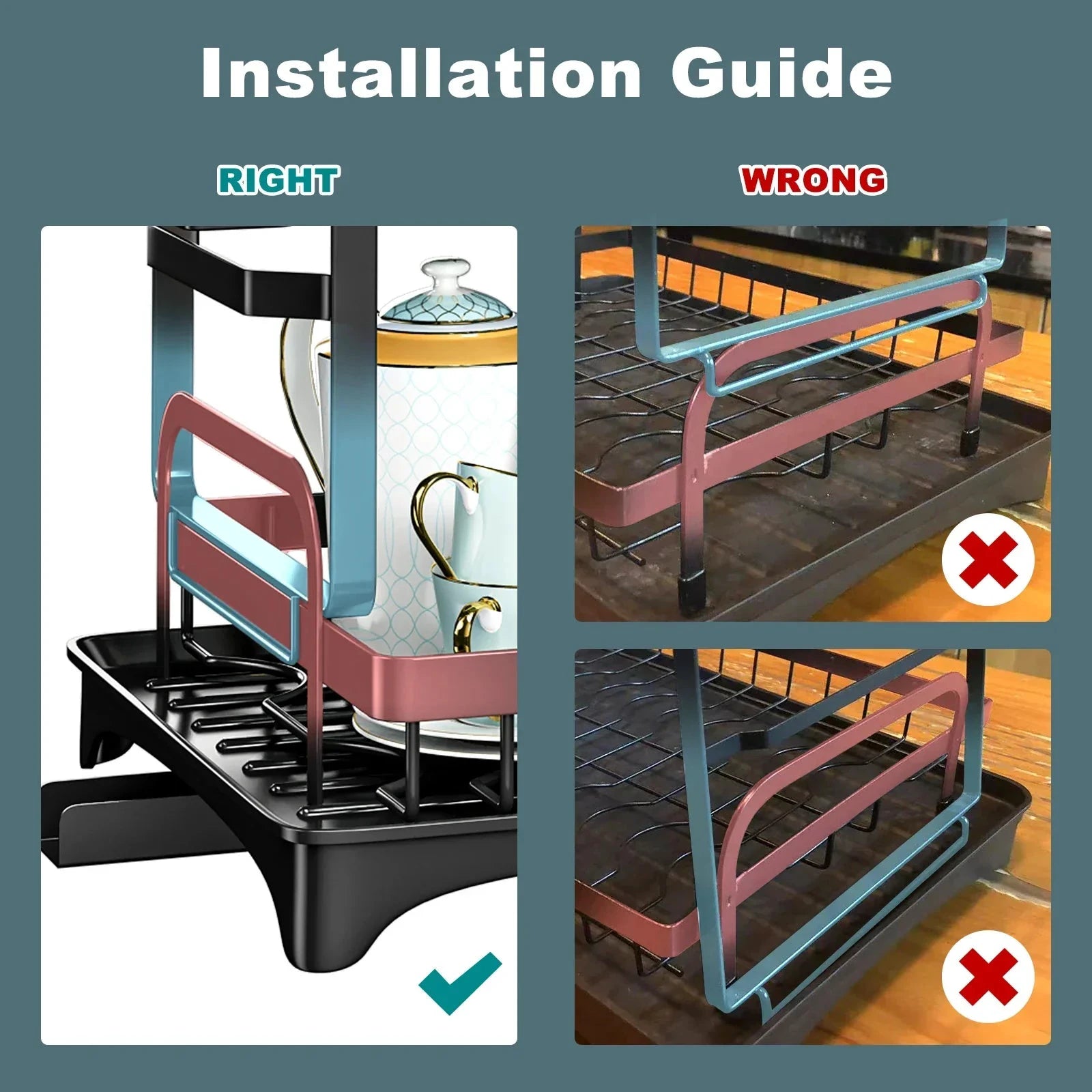Metal Dish Drainer Rack with Utensil Holder and Dashboard Organizer by Bowlift