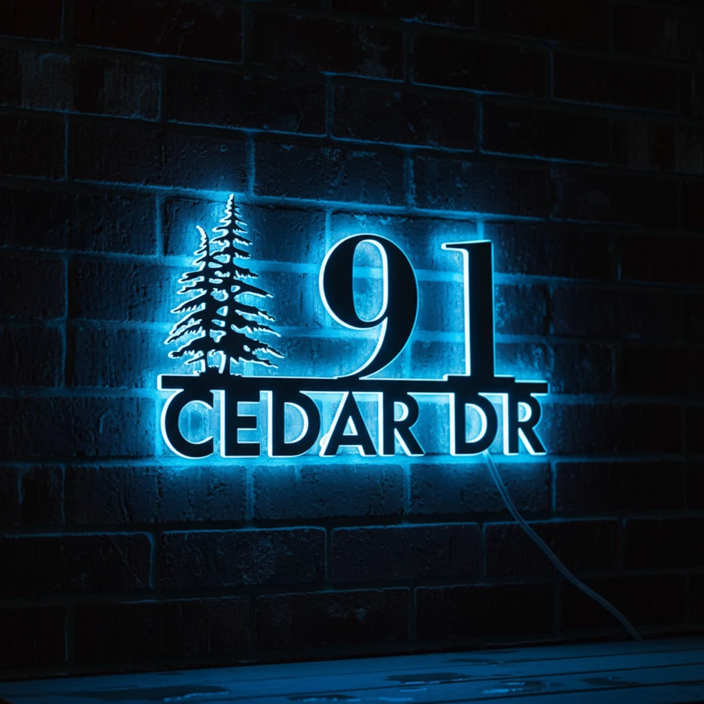 Custom Metal House Number Sign Address Plaque by Neonchics