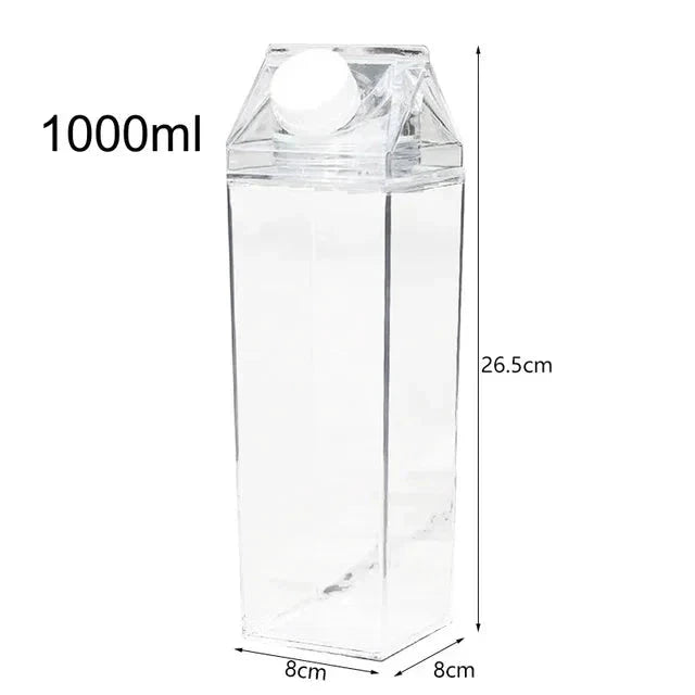 Milk Carton Water Bottle Plastic Square Transparent Drink Storage by Bowlift