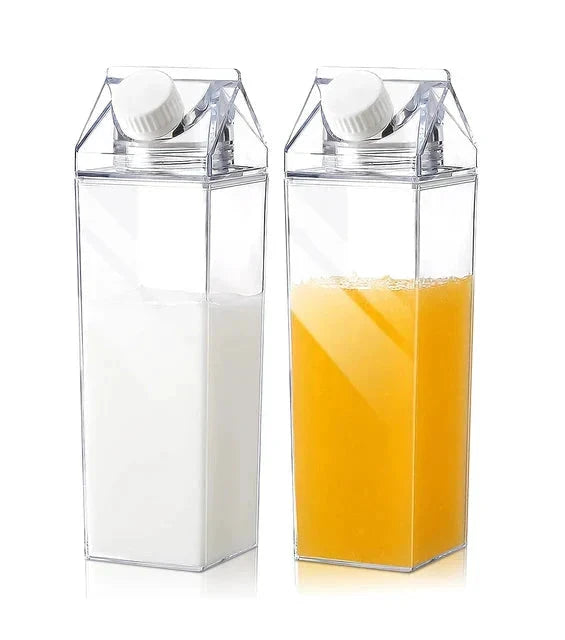 Milk Carton Water Bottle Plastic Square Transparent Drink Storage by Bowlift