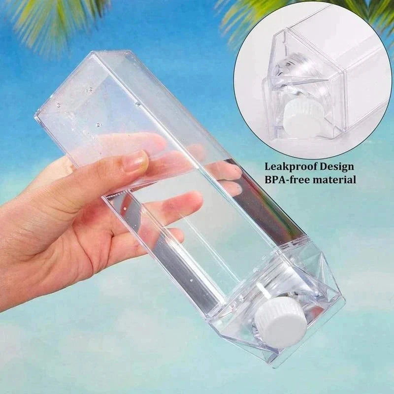 Milk Carton Water Bottle Plastic Square Transparent Drink Storage by Bowlift