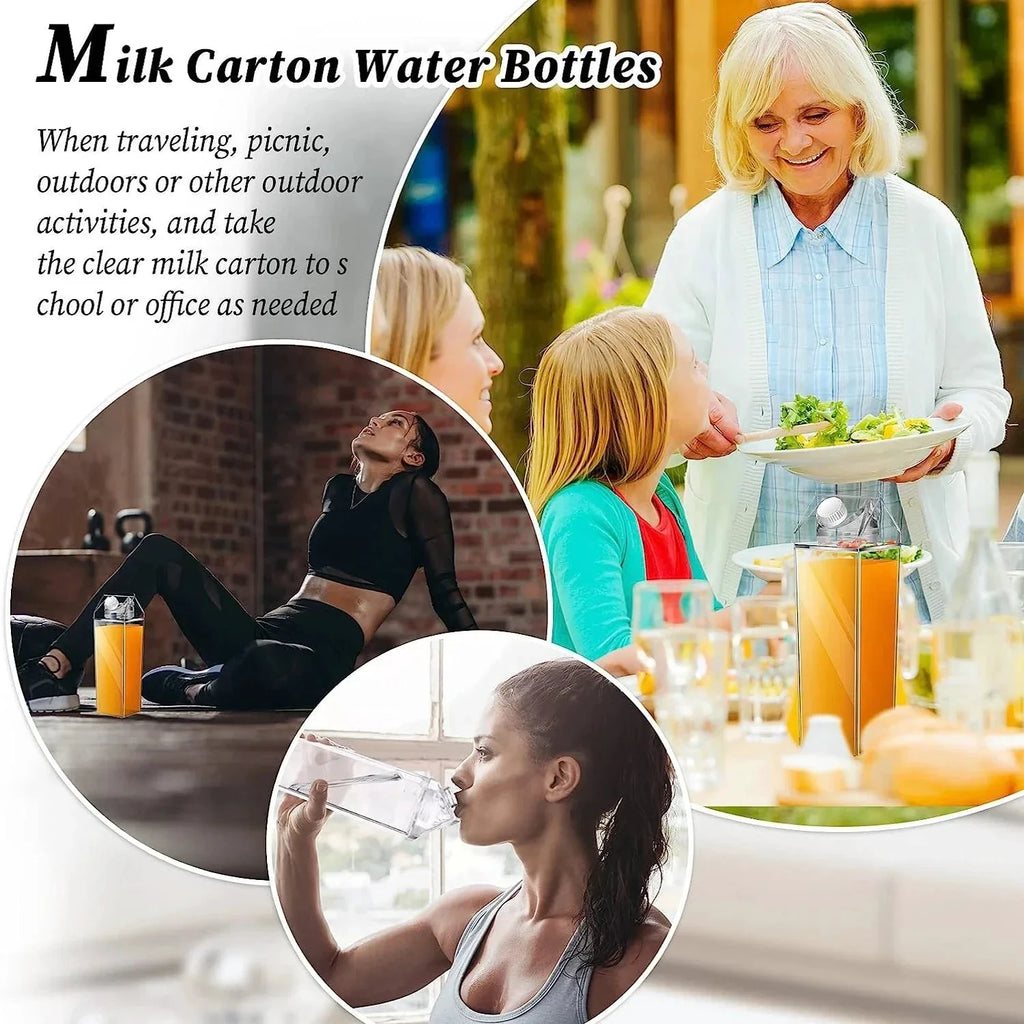 Milk Carton Water Bottle Plastic Square Transparent Drink Storage by Bowlift