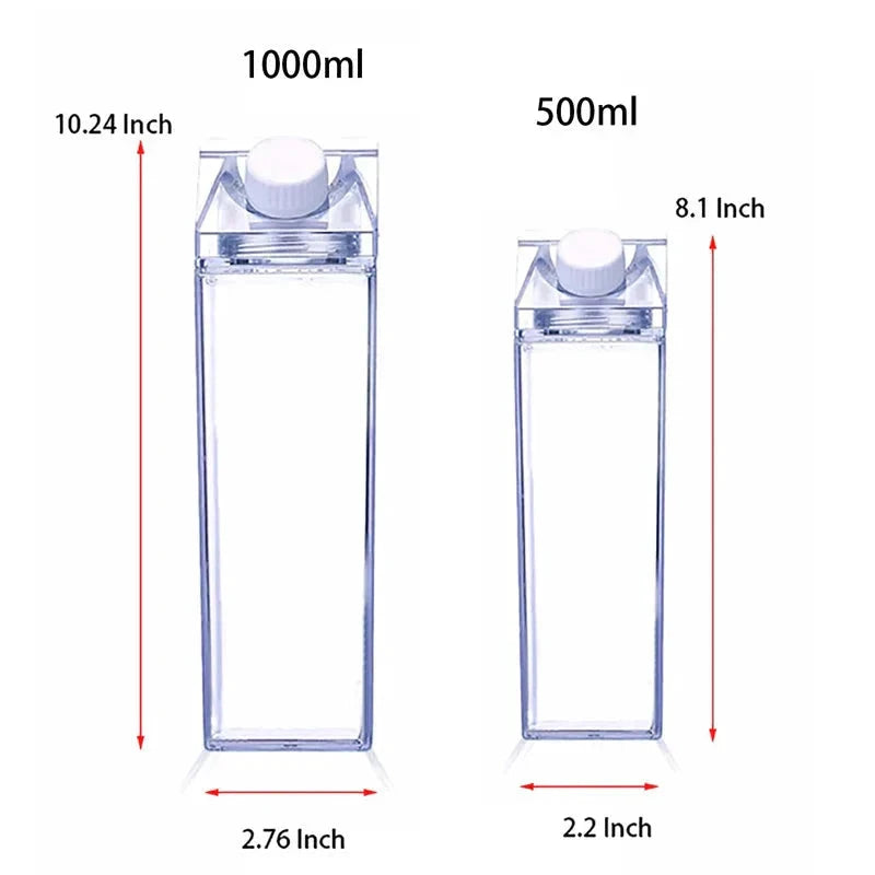 Milk Carton Water Bottle Plastic Square Transparent Drink Storage by Bowlift
