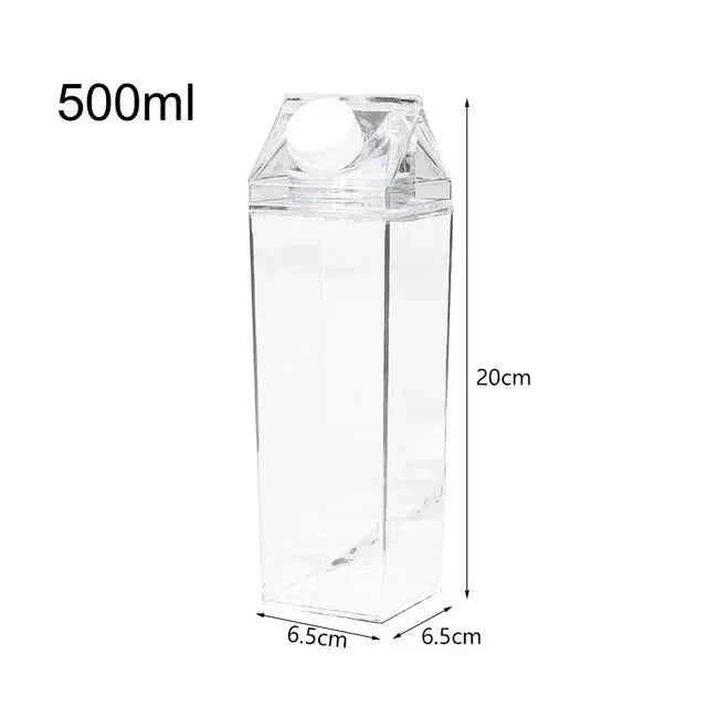 Milk Carton Water Bottle Plastic Square Transparent Drink Storage by Bowlift