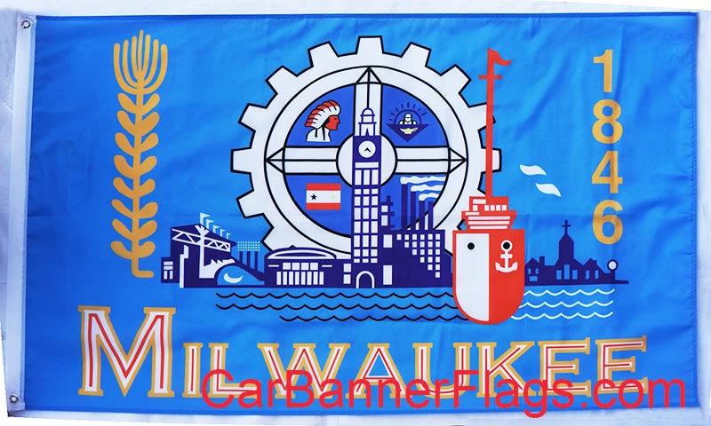 Milwaukee Flag-3x5 FT Banner-100% polyester-2 Metal Grommets by flagsshop