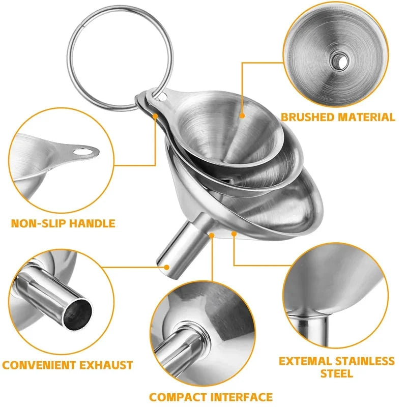 Mini Stainless Steel Kitchen Funnels Set Essential Oil Filling Funnels by Bowlift