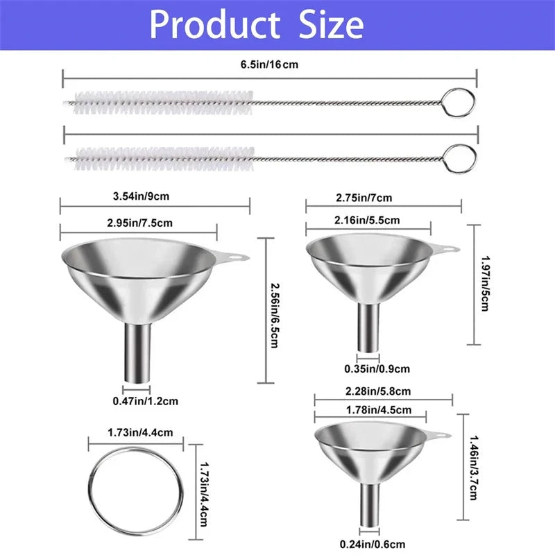 Mini Stainless Steel Kitchen Funnels Set Essential Oil Filling Funnels by Bowlift
