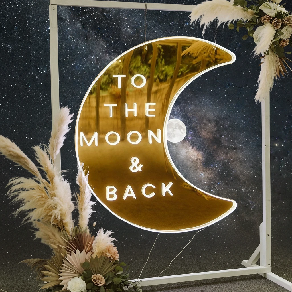 To The Moon&Back Mirror Neon Sign by Neonchics