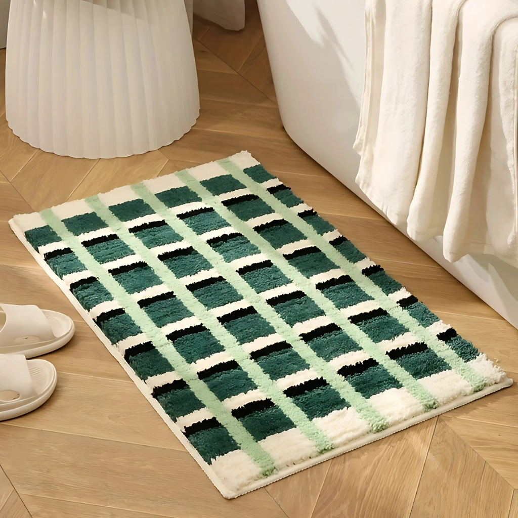 Moss Green Geometric Flock Bath Mat by Casa & Beyond