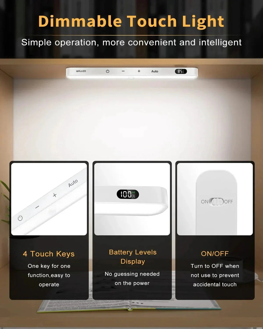 Motion Sensor Cabinet Light Battery Display 60 LED Touch Light Bar by Bowlift