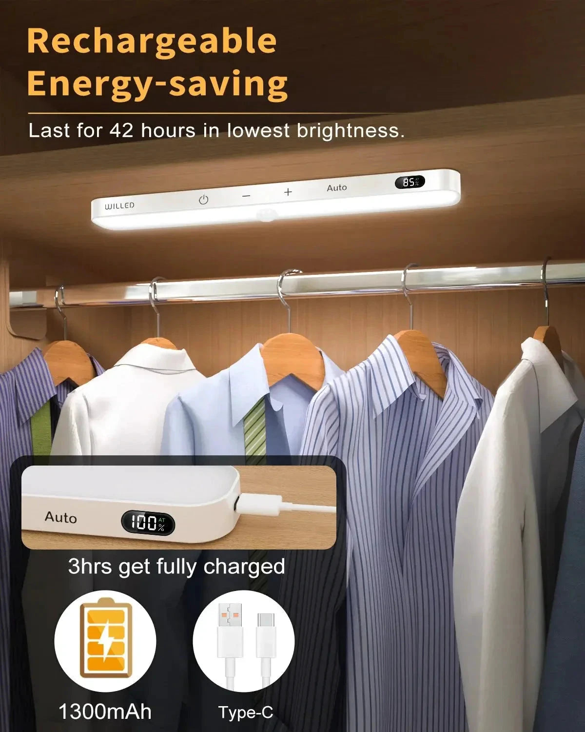 Motion Sensor Cabinet Light Battery Display 60 LED Touch Light Bar by Bowlift