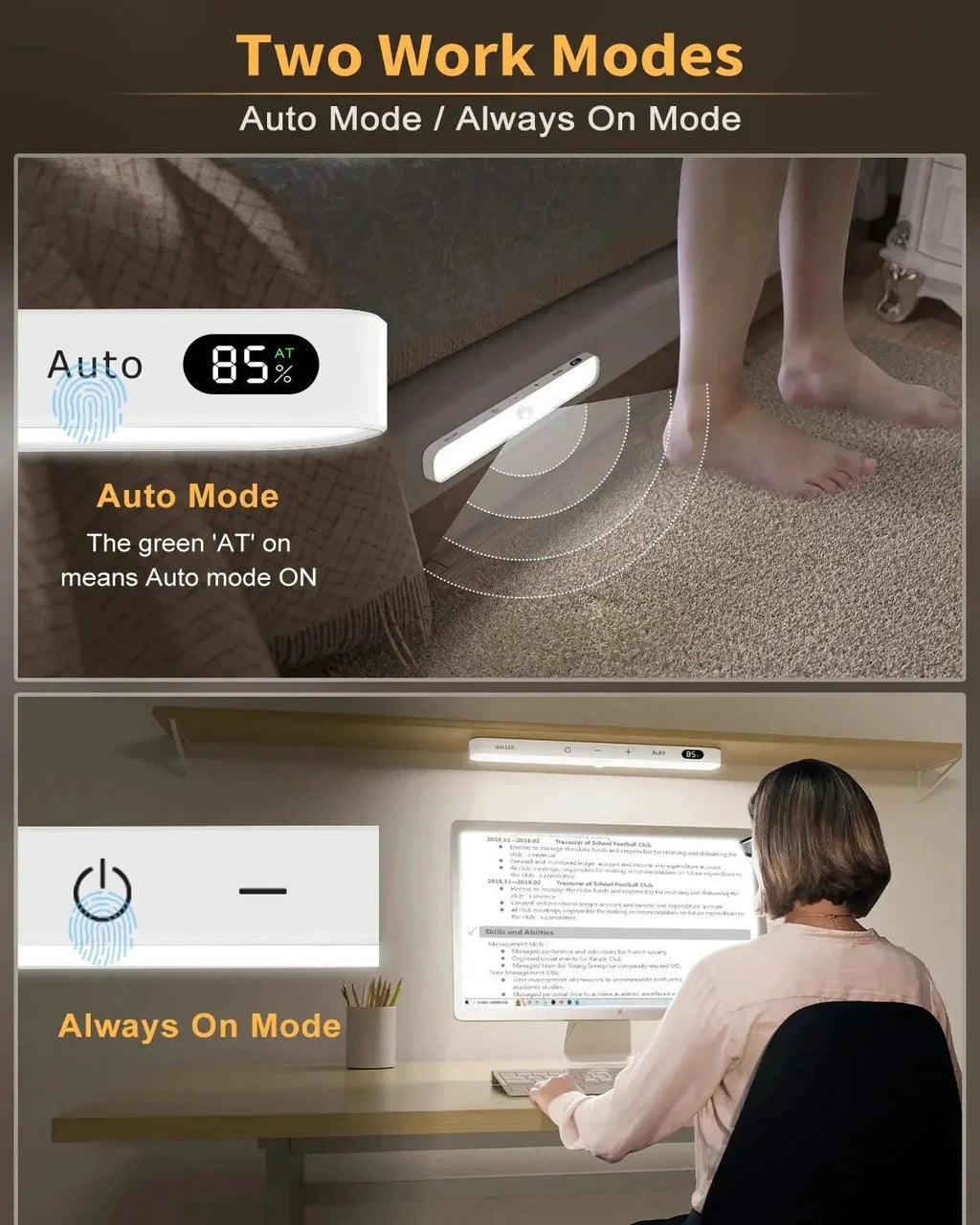Motion Sensor Cabinet Light Battery Display 60 LED Touch Light Bar by Bowlift