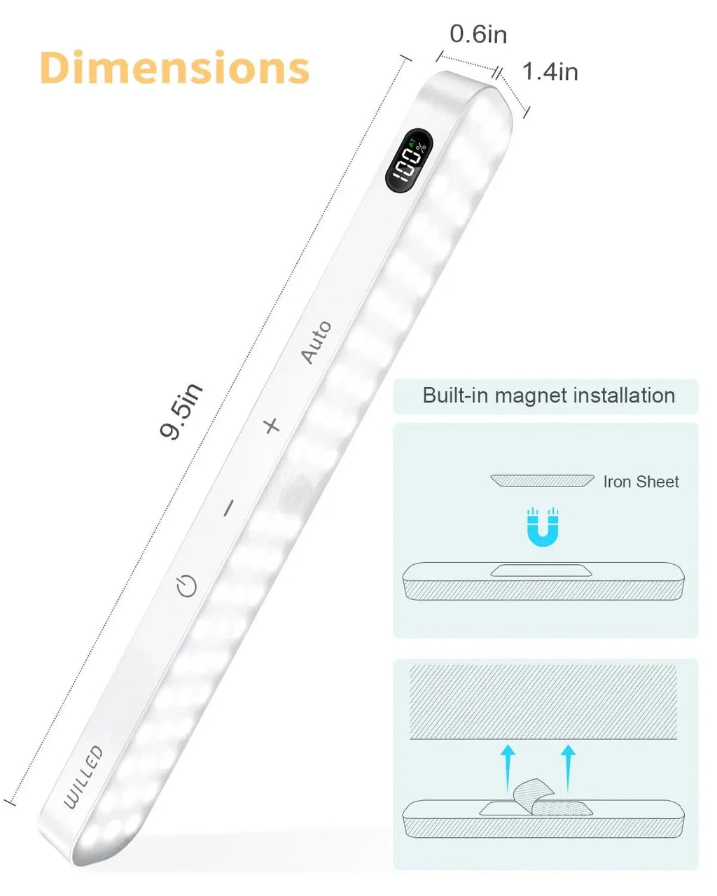Motion Sensor Cabinet Light Battery Display 60 LED Touch Light Bar by Bowlift