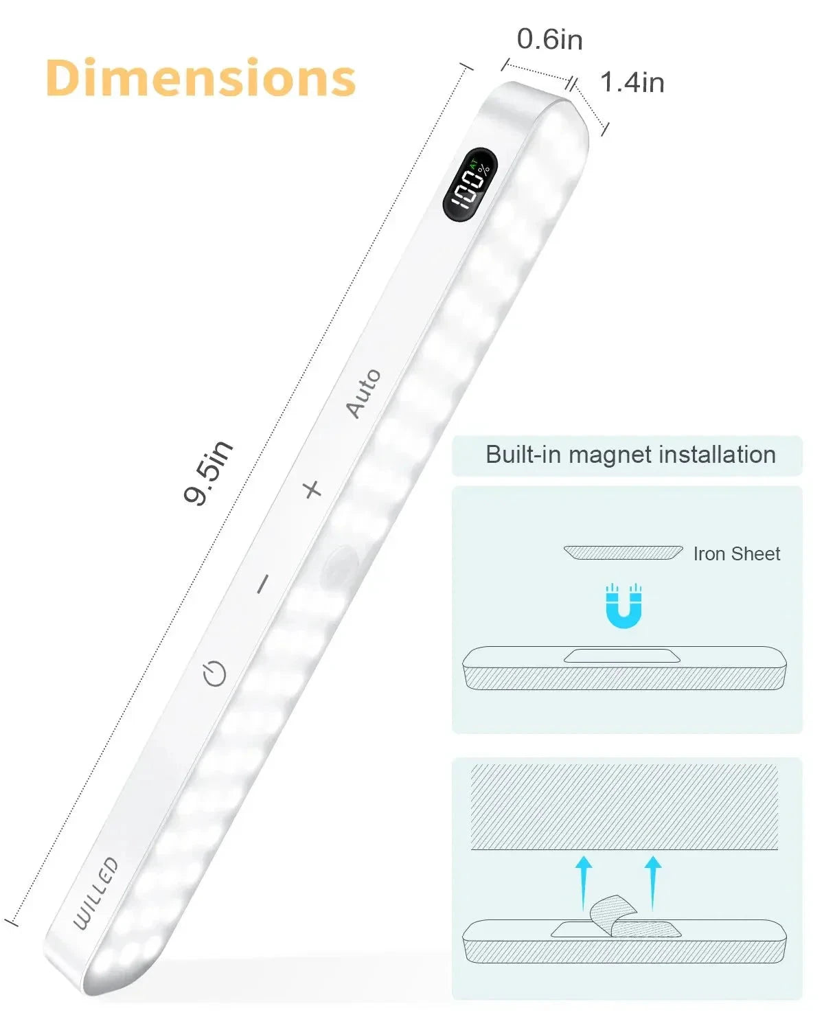 Motion Sensor Cabinet Light Battery Display 60 LED Touch Light Bar by Bowlift