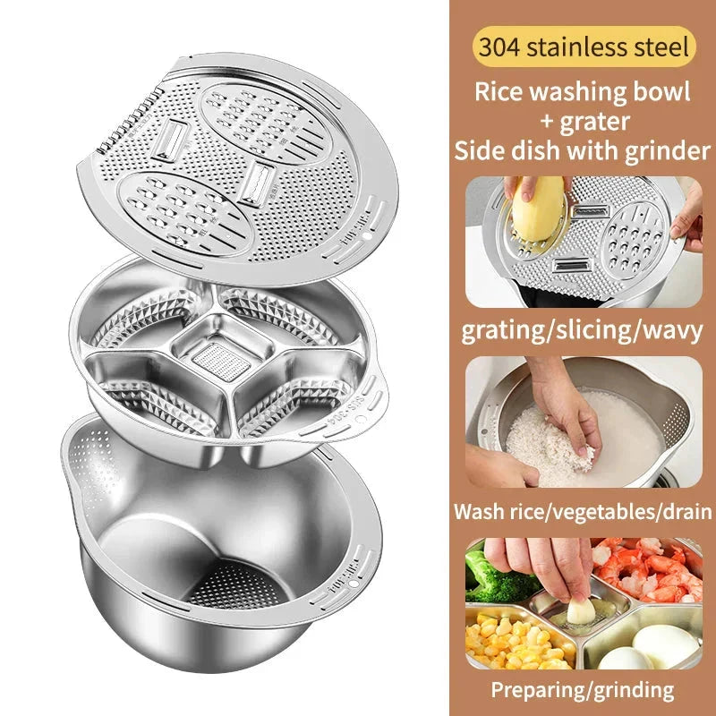 Multi-Function Stainless Steel Strainer Bowl and Draining Colander by Bowlift