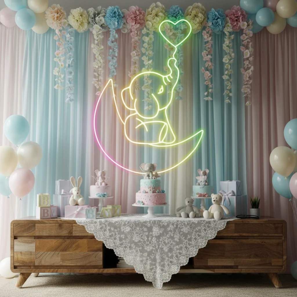 Elephant in the Moon Neon Sign Kids Room Decor by Neonchics