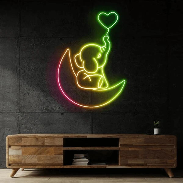 Elephant in the Moon Neon Sign Kids Room Decor by Neonchics