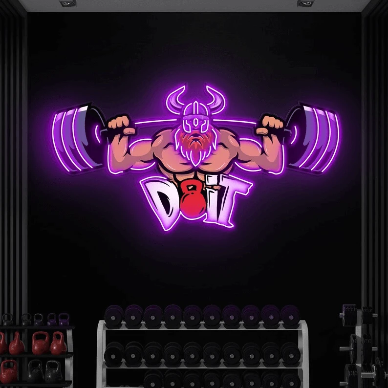 Lifting Barbell LED Neon Sign Gym Game Room Decor Sign by Neonchics