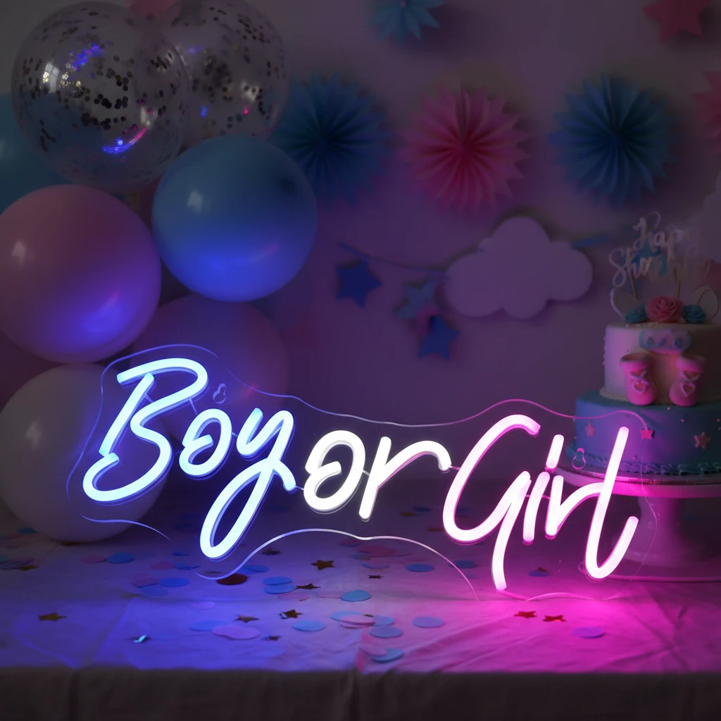 Boy or Girl Neon Sign for Baby Shower&Gender Reveal Party Decor by Neonchics