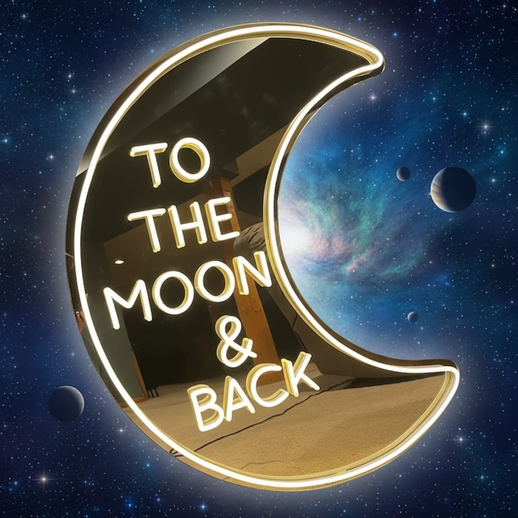 To The Moon&Back Mirror Neon Sign by Neonchics