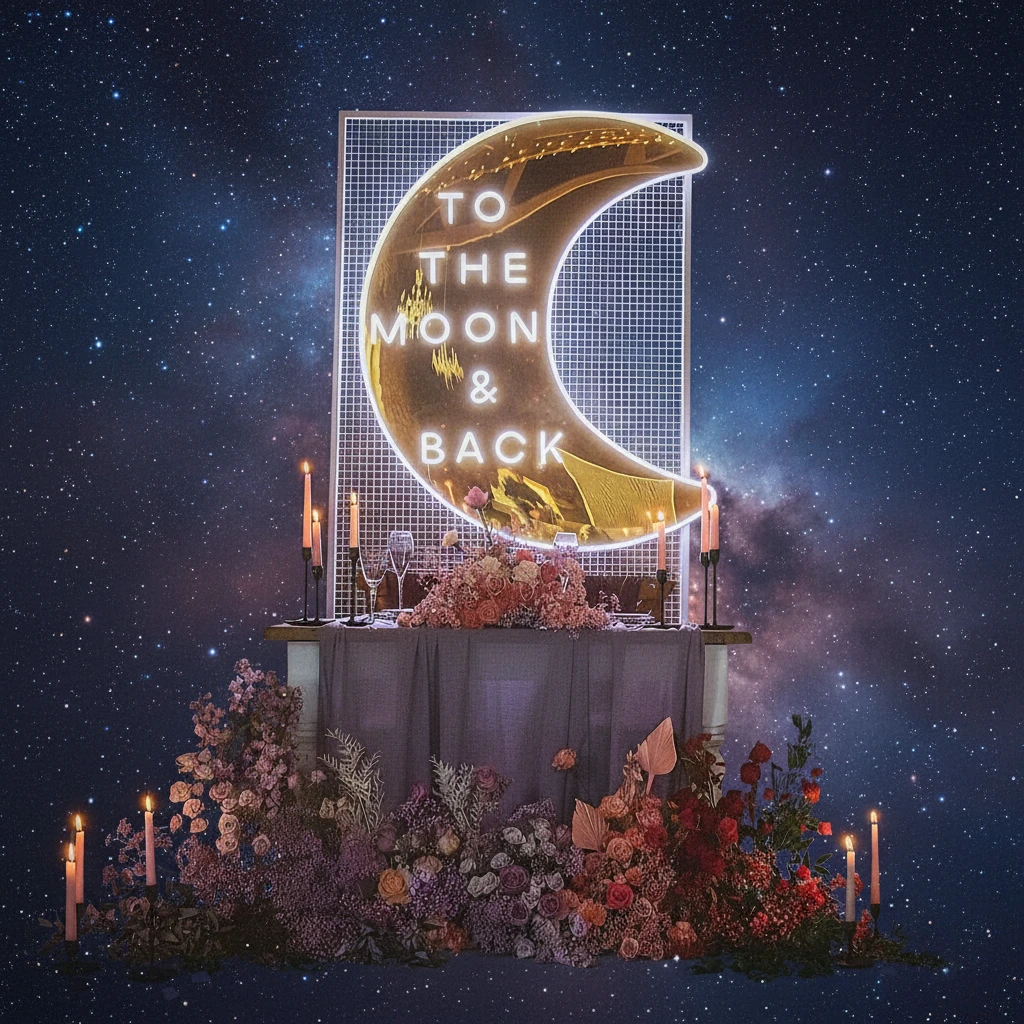 To The Moon&Back Mirror Neon Sign by Neonchics