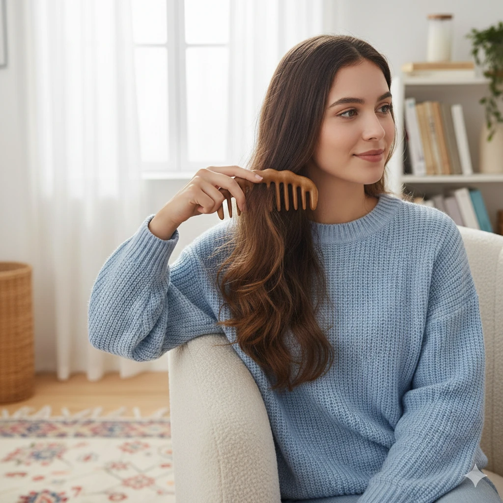 Tooth Hair Comb – Breakage-Free Detangling – Golden Sandalwood – Anti-Static – Gentle Scalp Massage – Healthy Shine Bowlift by Bowlift