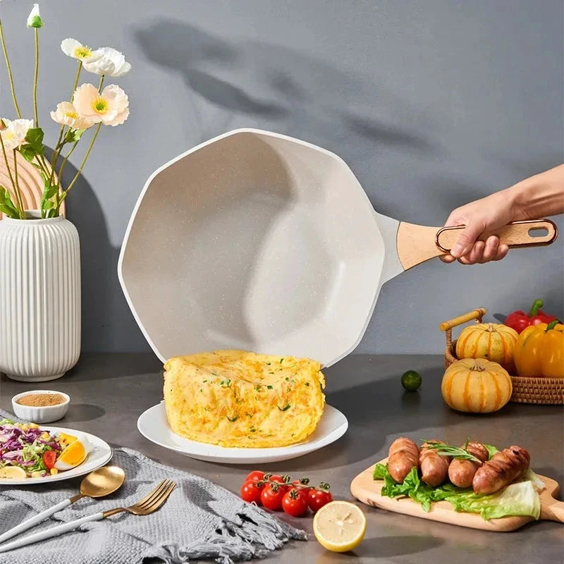 Non Stick Octagonal Wok Frying Pan with Lid Skillet Cook Pot by Bowlift