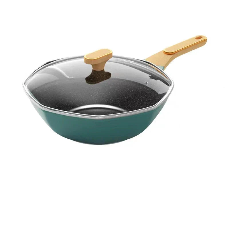 Non Stick Octagonal Wok Frying Pan with Lid Skillet Cook Pot by Bowlift