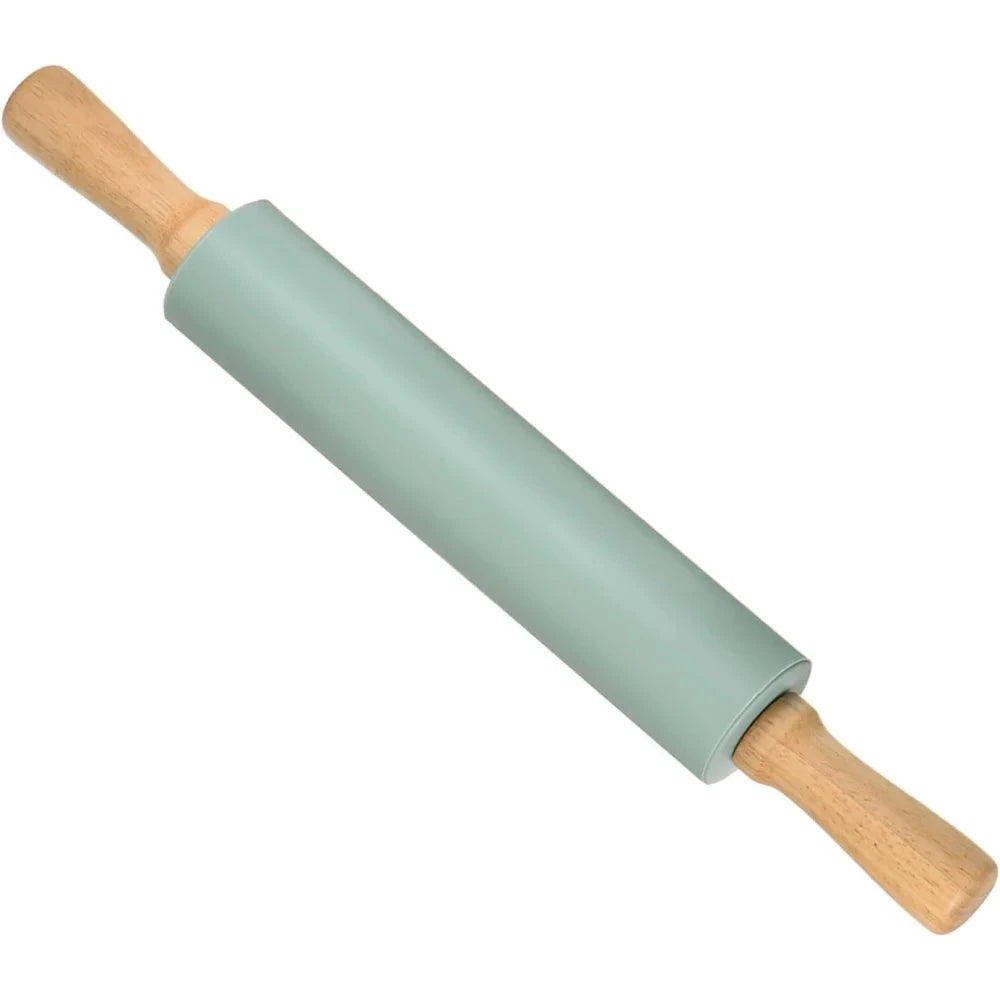 Non-Stick Silicone Rolling Pin with Wooden Handles Baking Dough Roller by Bowlift