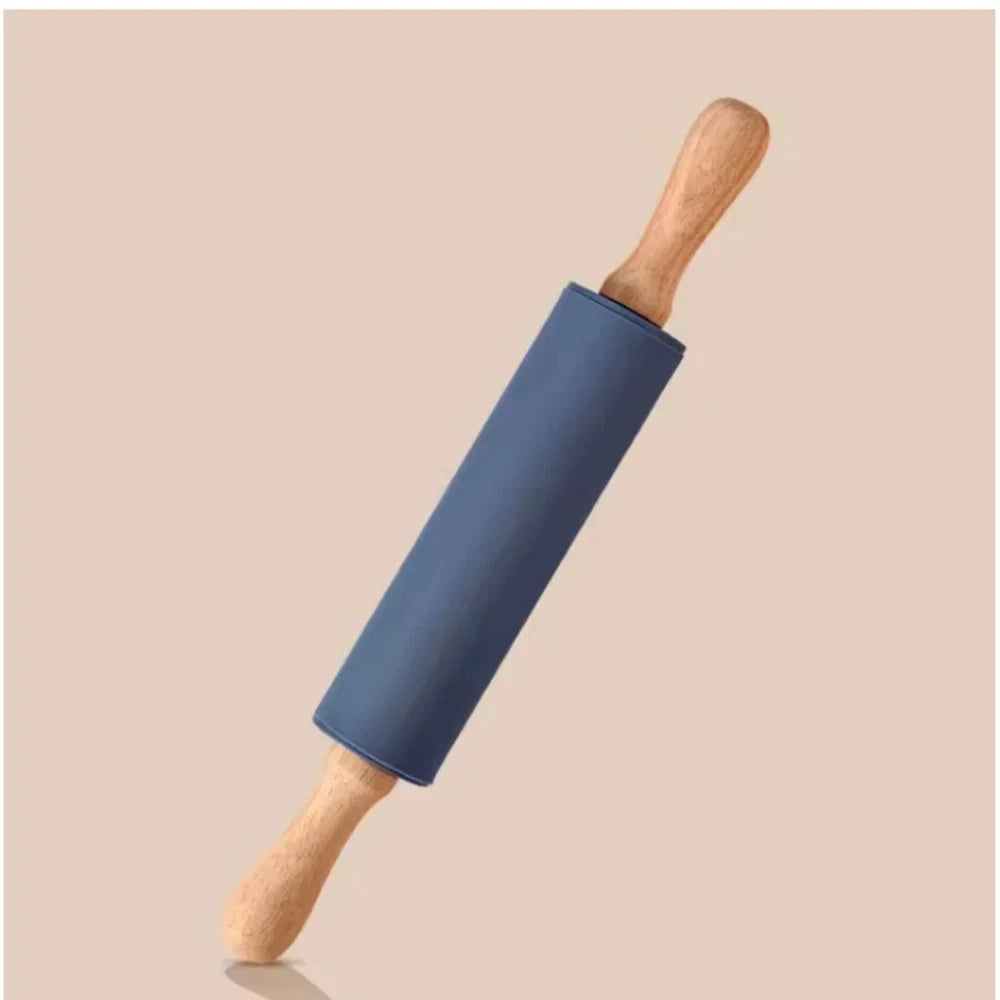 Non-Stick Silicone Rolling Pin with Wooden Handles Baking Dough Roller by Bowlift