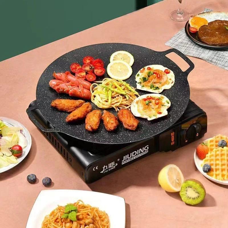 Nonstick Frying Pan Outdoor Cast Iron BBQ Plate Camping Grill Pan by Bowlift