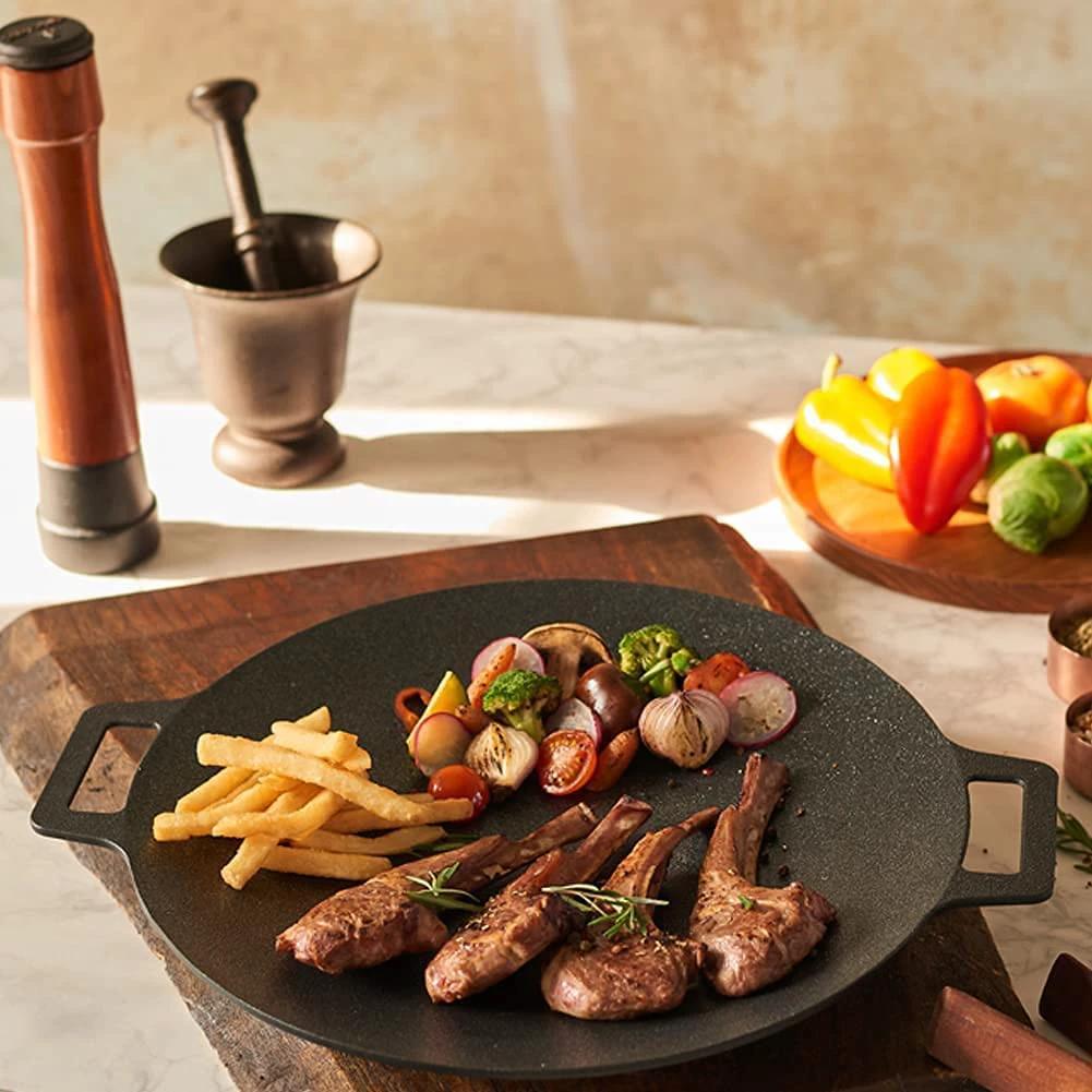 Nonstick Frying Pan Outdoor Cast Iron BBQ Plate Camping Grill Pan by Bowlift