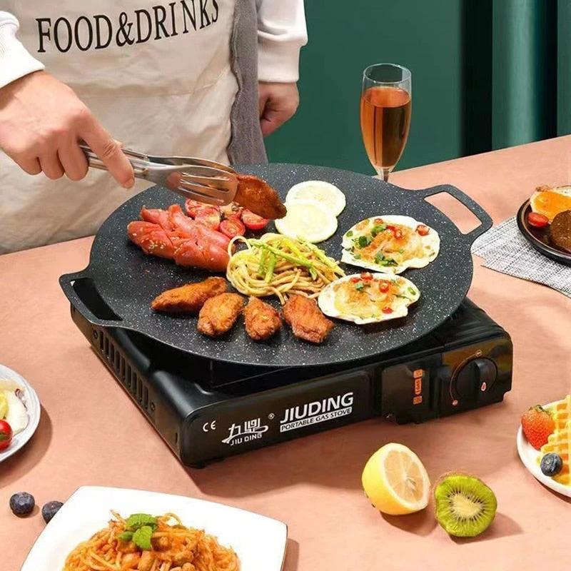 Nonstick Frying Pan Outdoor Cast Iron BBQ Plate Camping Grill Pan by Bowlift