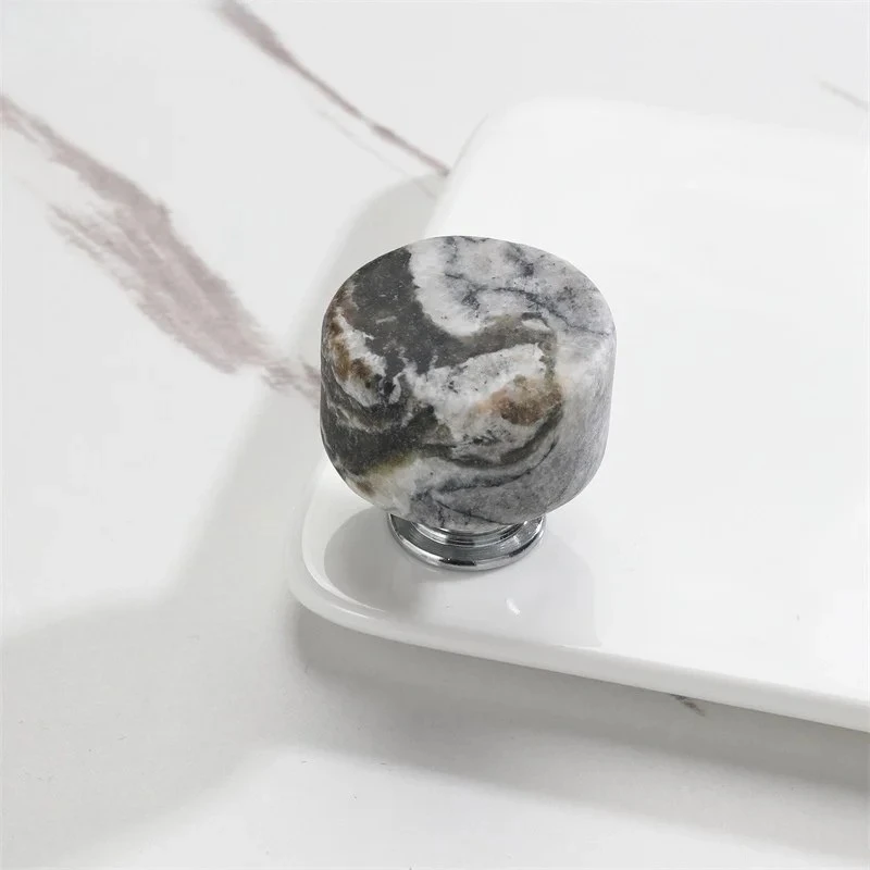 Nordic Marble Cabinet Knobs Aluminum Base Single Hole Drawer Pulls by Bowlift