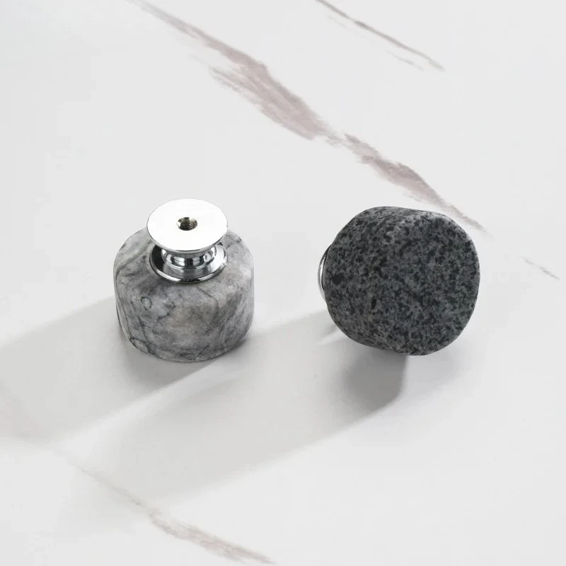 Nordic Marble Cabinet Knobs Aluminum Base Single Hole Drawer Pulls by Bowlift