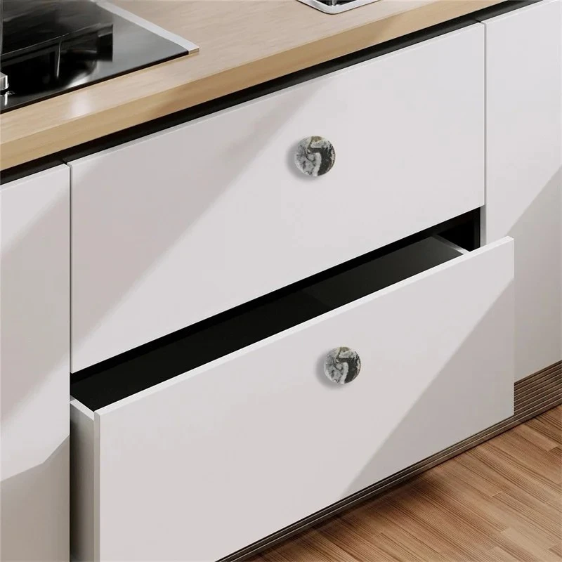 Nordic Marble Cabinet Knobs Aluminum Base Single Hole Drawer Pulls by Bowlift