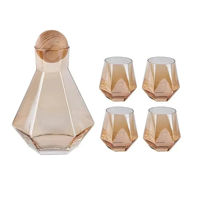 Nordic Prismatic Glass Carafe with Wooden Lid by Bowlift