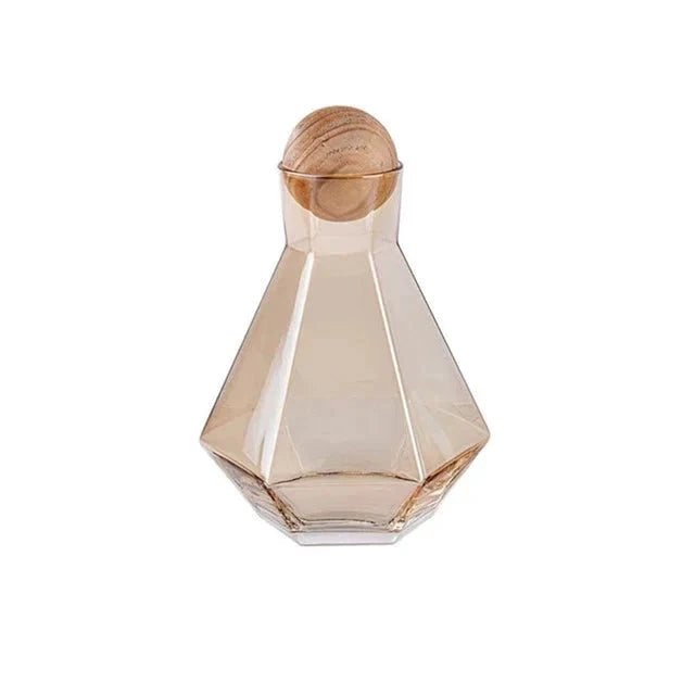 Nordic Prismatic Glass Carafe with Wooden Lid by Bowlift