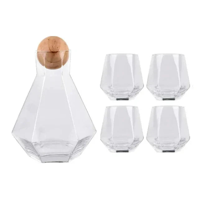 Nordic Prismatic Glass Carafe with Wooden Lid by Bowlift