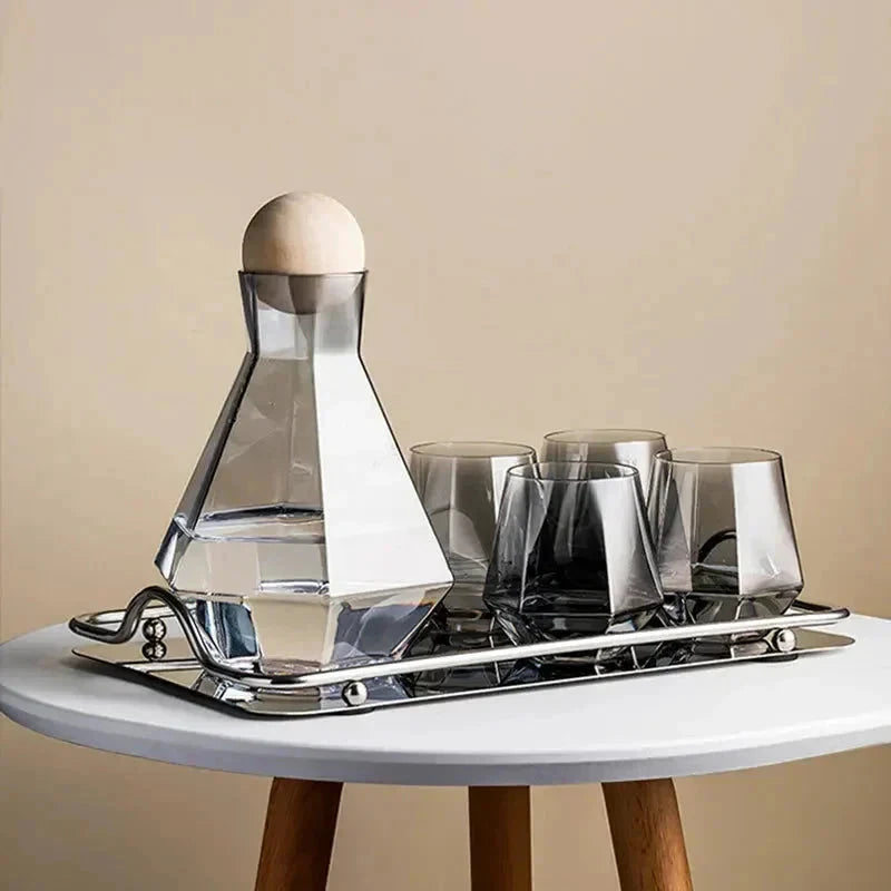 Nordic Prismatic Glass Carafe with Wooden Lid by Bowlift
