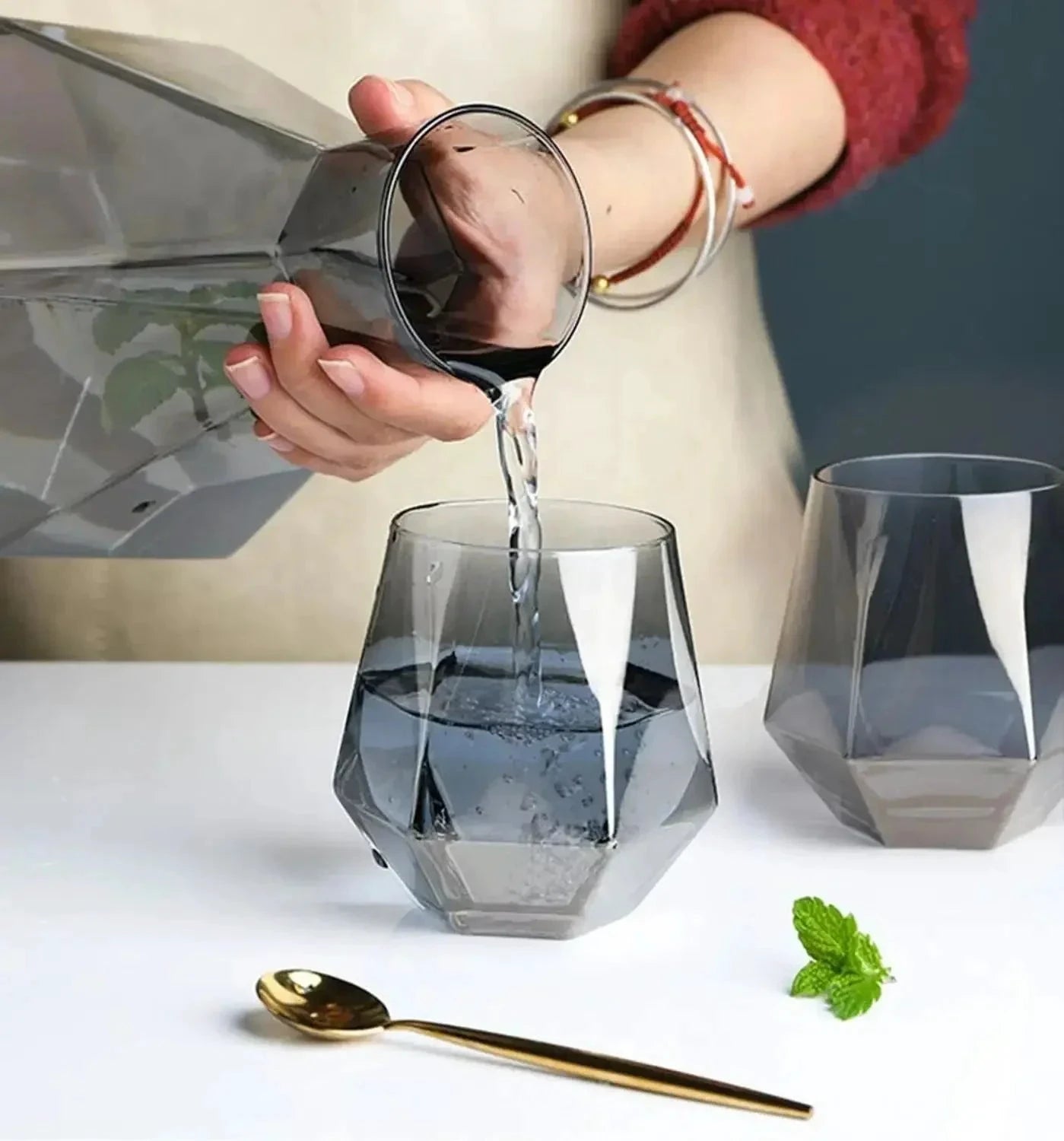 Nordic Prismatic Glass Carafe with Wooden Lid by Bowlift