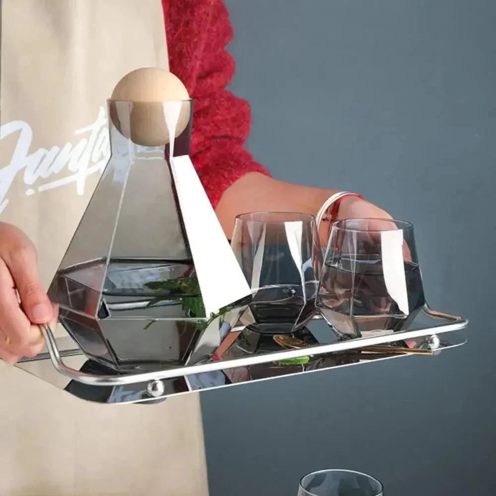 Nordic Prismatic Glass Carafe with Wooden Lid by Bowlift