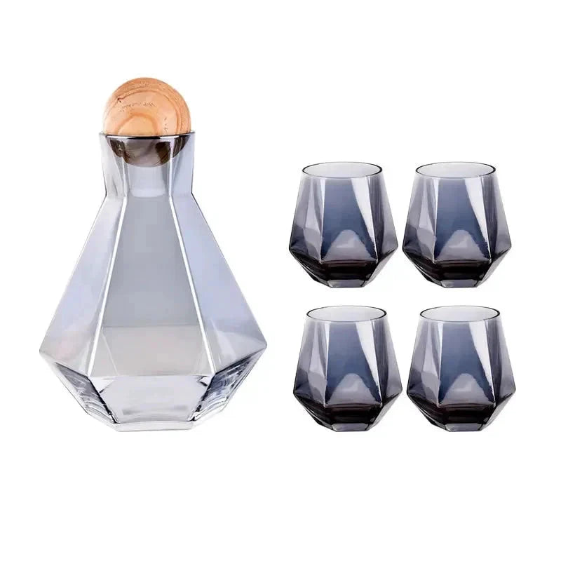 Nordic Prismatic Glass Carafe with Wooden Lid by Bowlift