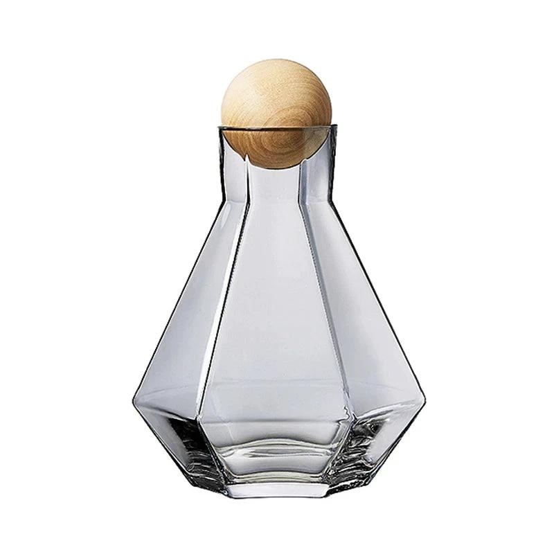Nordic Prismatic Water Pots Glass Carafe Wooden Lid Decanter Glass by Bowlift